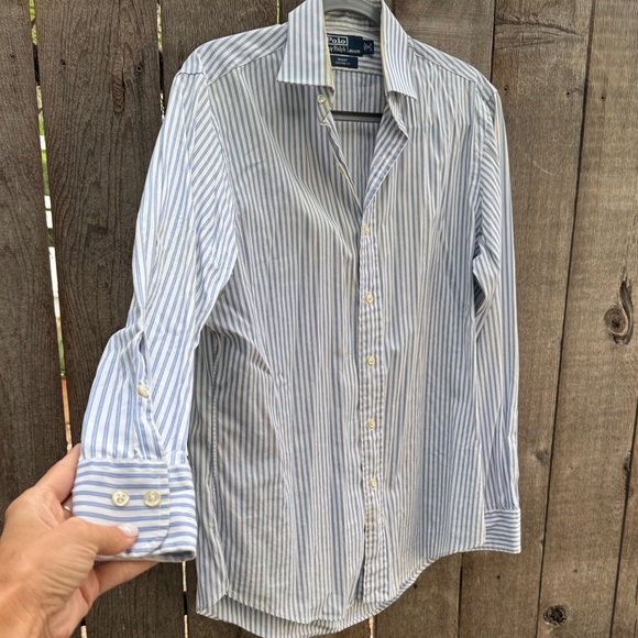 Polo by Ralph Lauren Blue and White Striped Blouse - Picture 1 of 11